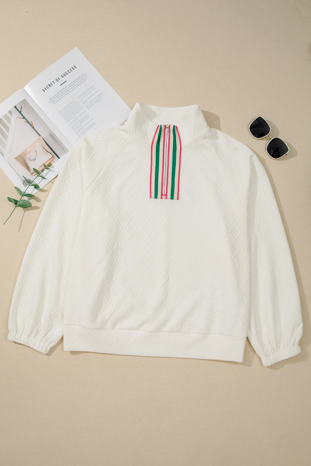 Beige Plus Size Rhombus Texture Striped Collar Sweatshirt Dear-Lover Dropshipping